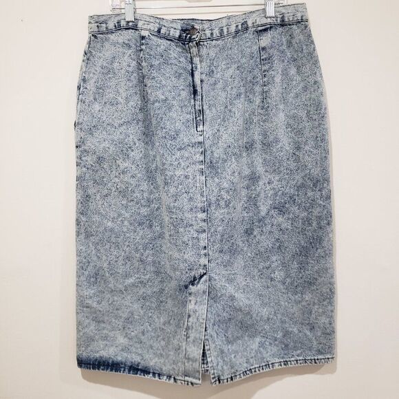 Vintage Denim Skirt Sz 18W 80s Kayo Acid Wash Pockets Maxi Midi 100% Cotton - Picture 3 of 14
